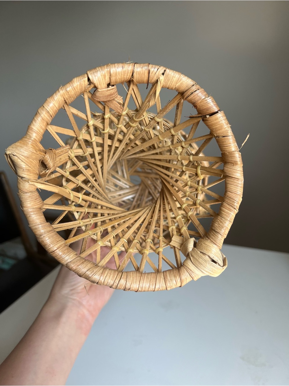 Vintage Wicker Peacock Chair Plant Stand | Boho Rattan Tabletop Planter Holder 1 - Picture 4 of 4